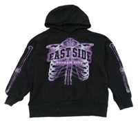 Černo-fialová mikina s kostrou a nápisem a kapucí F&F