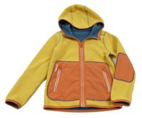 Hořčicovo-korálová fleecovo/šusťáková oboustraná funkční mikina s kapucí Tribord