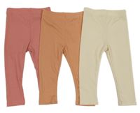 3set - 3x žebrované legíny - smetanové + oranžové + růžové Shein