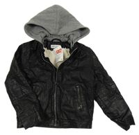 Nové - Černá koženková zateplená bunda s teplákovou kapucí H&M