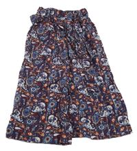 Tmavomodro-vínové třpytivé vzorované kalhoty s páskem C&A