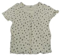 Smetanovo-šedé žebrované květované tričko H&M