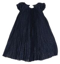 Tmavomodro-zlaté puntíkaté třpytivé šifonové plisované šaty C&A