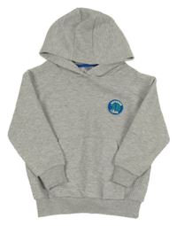 Světlešedá žebrovaná mikina s nášivkou a kapucí 