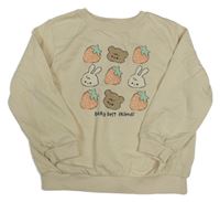 Béžová oversize mikina se zvířátky a jahodami H&M