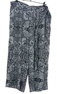 Dámské černo-bílé vzorované culottes kalhoty s páskem 