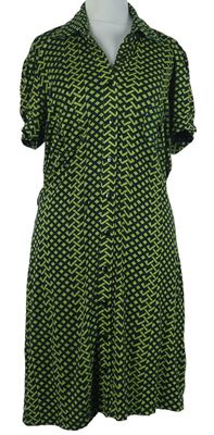 Dámské tmavomodro-limetkové vzorované košilové šaty Topshop 