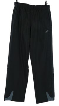 Pánské černé šusťákové funkční kalhoty s pruhy Adidas 
