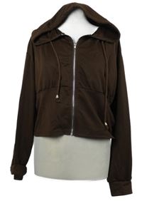 Dámská hnědá propínací crop mikina s kapucí 