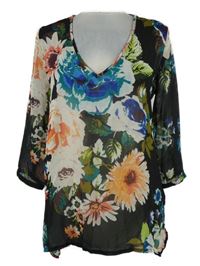 Dámská černá květovaná šifonová halenka H&M