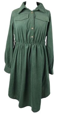 Dámské khaki manšestrové košilové šaty Shein 