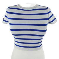 Dámské světlemodro-modré pruhované žebrované crop tričko Zara 