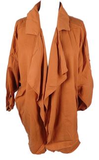 Dámský skořicový kabátový cardigán s rolovacími rukávy H&M
