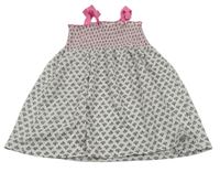 Bílo-šedo-růžové vzorované šaty s žabičkováním Matalan