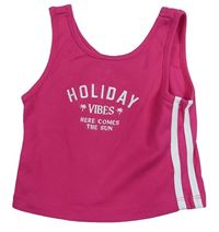 Neonově růžový žebrovaný crop top s nápisem 