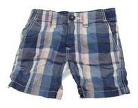 Modro-bílo-růžové kostkované plátěné kraťasy H&M