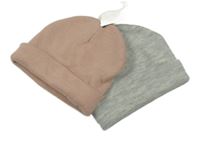 Nové- 2x čepice šedá+ růžová Primark
