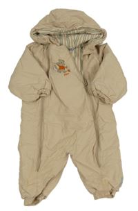 Béžová zimní kombinéza se zvířátkem a kapucí 