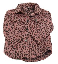 Růžová vlněná košilová bunda s leopardím vzorem Tu