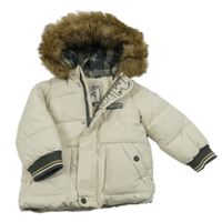 Světlebéžová šusťáková zimní bunda s nášivkou a kapucí Disney