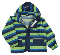 Modro-zelená pruhovaná šusťáková nepromokavá bunda s kapucí Impidimpi