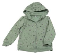 Khaki květinová propínací mikina s kapucí Topolino