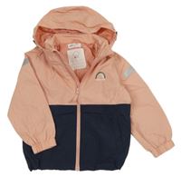 Růžovo-tmavomodrá šusťáková jarní bunda s duhou a kapucí H&M