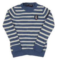 Modro-bílý pruhovaný svetr s nášivkou 