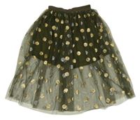 Khaki tylová sukně se zlatými puntíky Shein