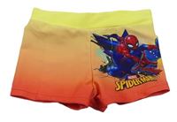 Žluto-korálové nohavičkové chlapecké plavky se Spidermanem