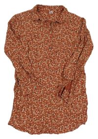 Cihlové květované košilové šaty Yigga