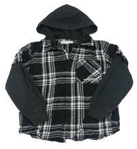 Čero-bílá kostkovaná flanelová košile s kapucí Zara