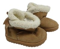 Hnědé semišové zateplené válenky s mašlí vel.21