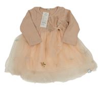 Nové - Světlerůžové bavlněno/tylové šaty s výšivkou 