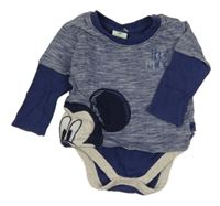 Tmavomodro-bílé proužkaté triko s Mickeym a všitým body Disney