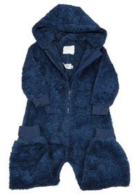 Tmavomodrá melírovaná chlupatá kombinéza s kapucí Next 