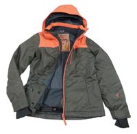 Korálovo-tmavošedá šusťáková lyžařská bunda s kapucí 