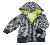 Tmavomodro-bílá kostkovaná jarní bunda s dinem a kapucí Dopodopo