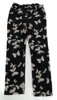 Černé elastické manšestráky s motýly H&M