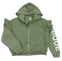 Khaki propínací mikina s volánky a kapucí River Island