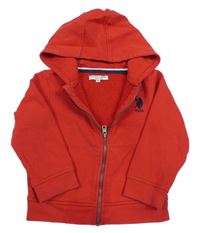 Červená propínací mikina s výšivkou a kapucí U.S. Polo Assn.