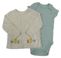 2set - Béžové propínací mikinotriko se zvířátky + body 