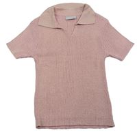 Světlerůžové třpytivé pletené crop tričko s límečkem Matalan 