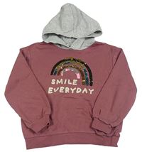 Starorůžovo-šedá mikina s duhou z flitrů a kapucí H&M