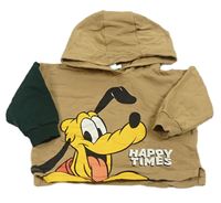 Béžovo-tmavozelená oversize mikina s Plutem a kapucí Disney