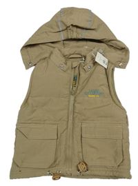 Nové - Béžová šusťáková zateplená vesta s odepínací kapucí 