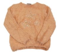 Oranžový chlupatý svetr s flitry a korálky Magic