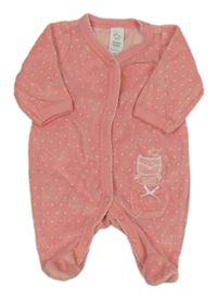 Světlerůžový puntíkovaný sametový overal se sovou C&A