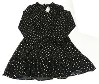 Nové - Černé šifonové šaty s hvězdičkami Primark 