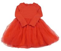 Červené bavlněno/tylové šaty Dunnes